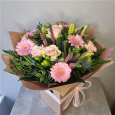 Florist Choice Hand-Tied in Water - Pinks